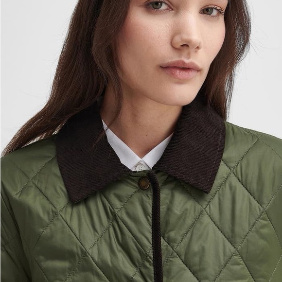 Barbour Khaki Green Quilted Jacket with Corduroy Collar (NWT) - Picture 12 of 13